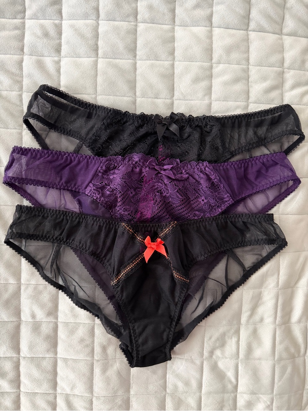 Agent Provocateur Sheer Lace Bikini Panties - Black and Purple Size L